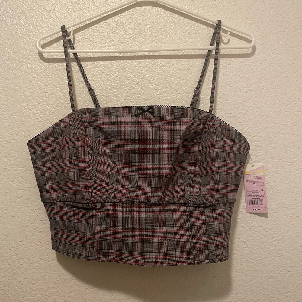 Wild Fable Gray and Red Plaid Crop Top